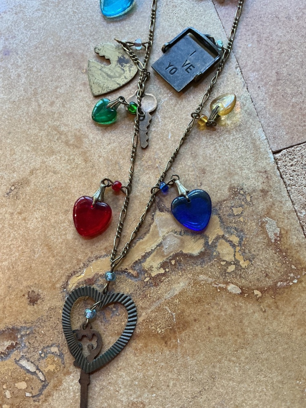 VINTAGE GLASS WORKS STUDIO hearts and charms necklace.